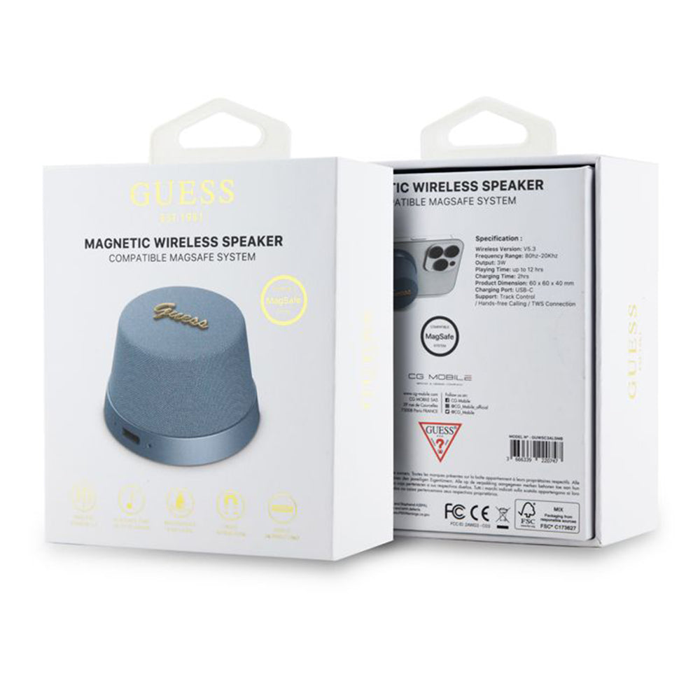 Enceinte Portable Bluetooth Guess Stand Magnétique Script Métal, 3W, Bleue