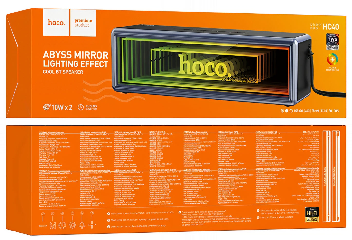 Enceinte Portable Bluetooth HOCO HC40, 2 x 10W, TWS, RGB, Noire