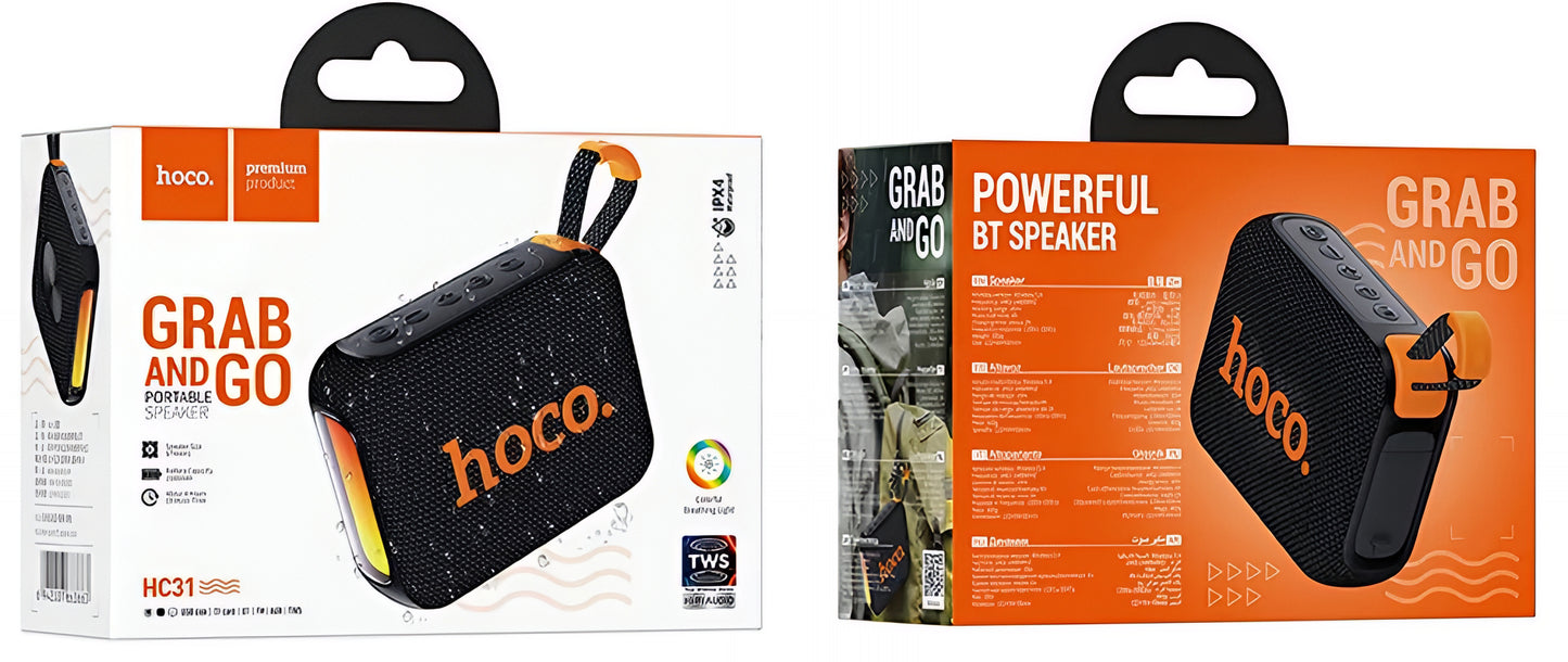 Enceinte Portable Bluetooth HOCO HC31, 10W, TWS, RGB, Étanche, Noire