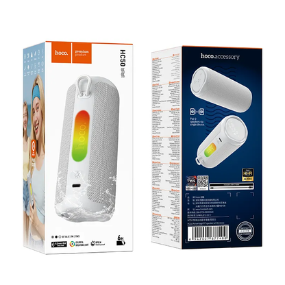 Enceinte Portable Bluetooth HOCO HC50, 8W, TWS, RGB, Étanche, Blanche