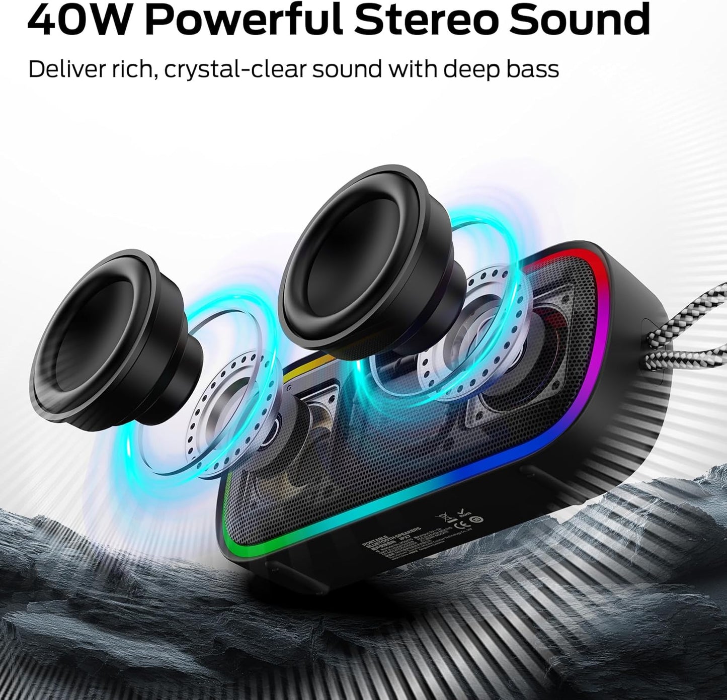 Enceinte Portable Bluetooth Monster S150 Plus, 40W, TWS, RGB, Étanche, Noire