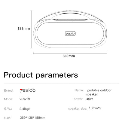 Enceinte Portable Bluetooth Yesido YSW19, 40W, RGB, Étanche, Noire