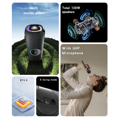 Yesido YSW21 Karaoke Bluetooth Speaker, 120W, RGB, Waterproof, Black