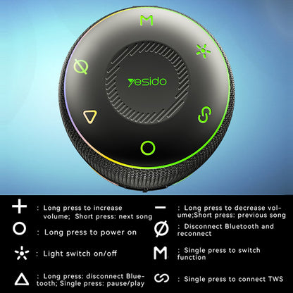 Enceinte Portable Bluetooth Yesido YSW22, 30W, RGB, Étanche, Noire