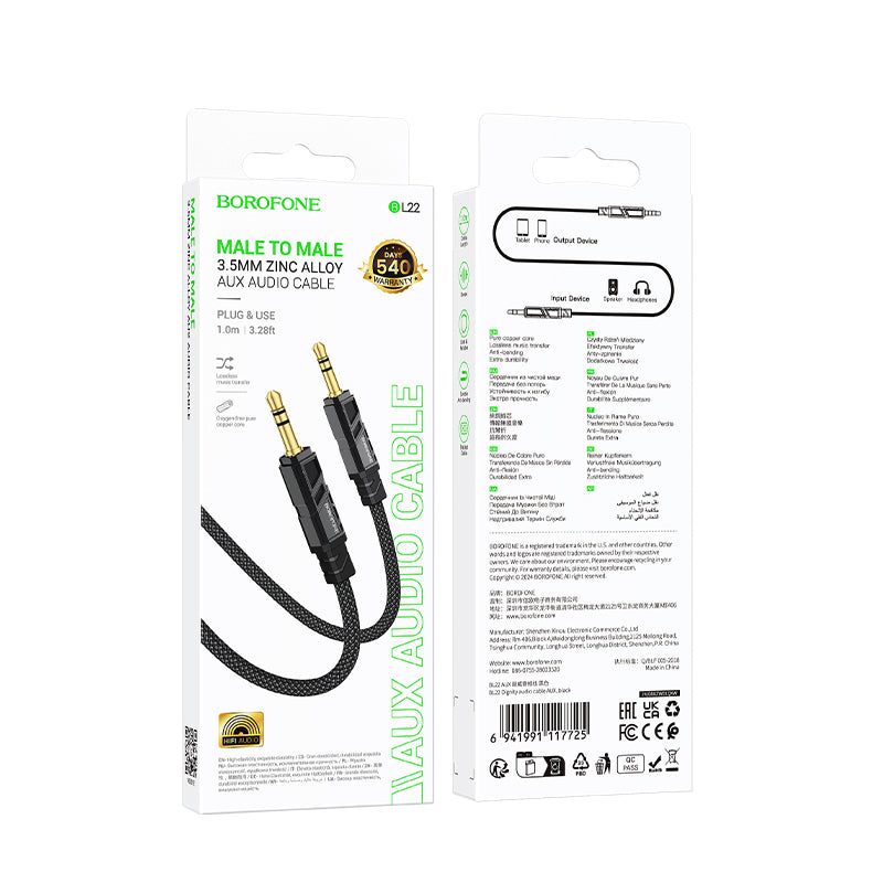 3.5mm - 3.5mm Borofone BL22 Dignity Audio Cable, 1m, Black