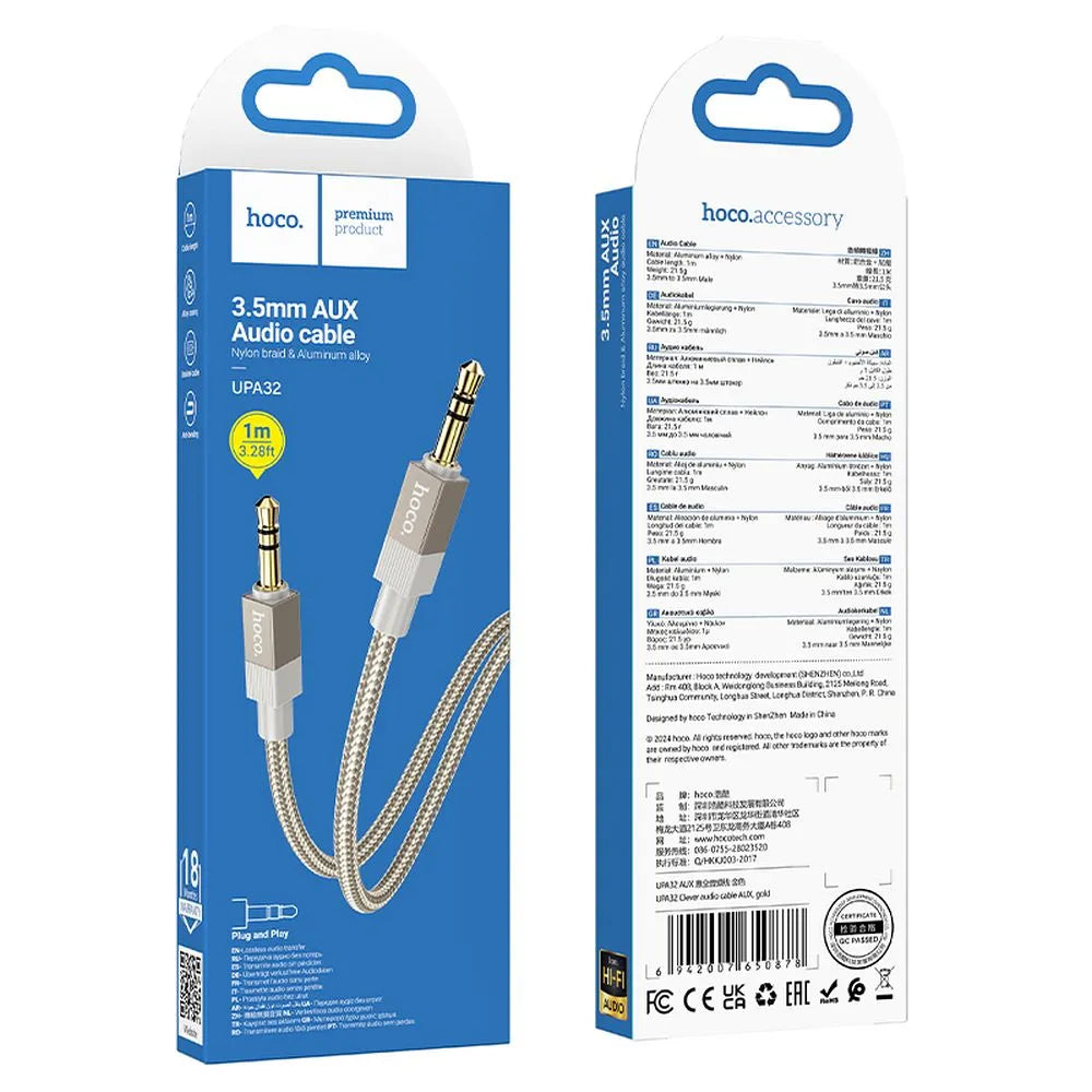 Audio Cable 3.5mm - 3.5mm HOCO UPA32, 1m, Gold