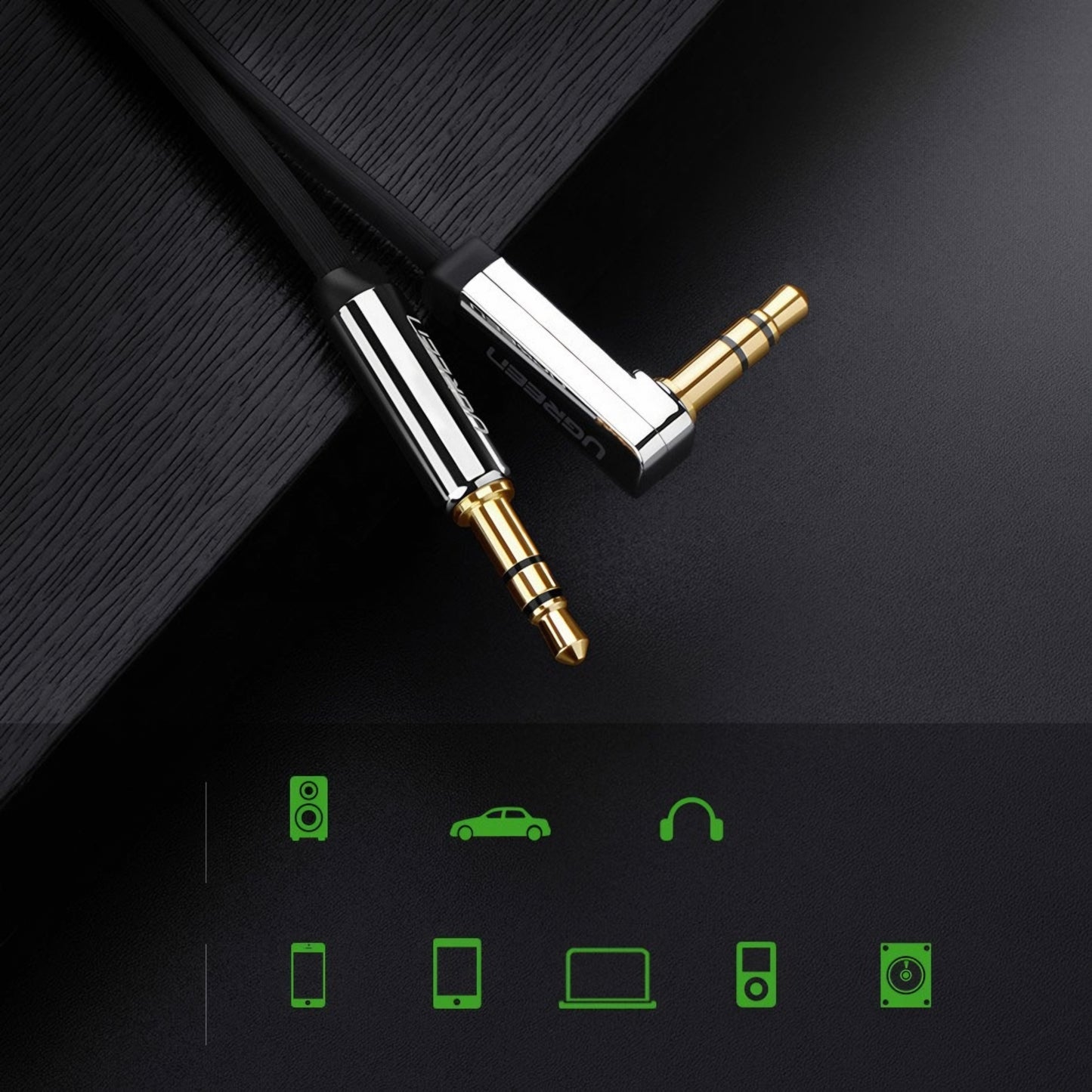 Câble Audio 3.5mm - 3.5mm UGREEN AV119 Angled, 3m, Noir