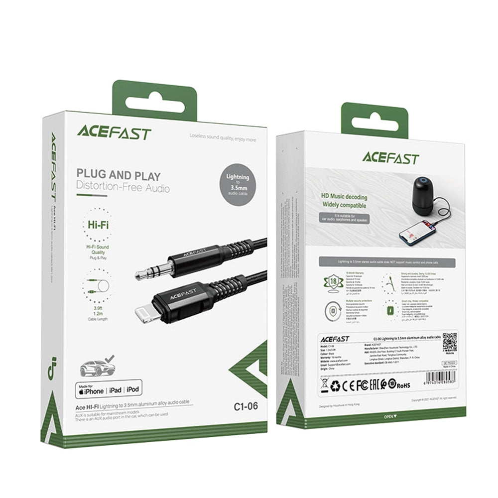 Câble Audio Lightning - 3.5mm Acefast C1-06, 1.2m, Noir