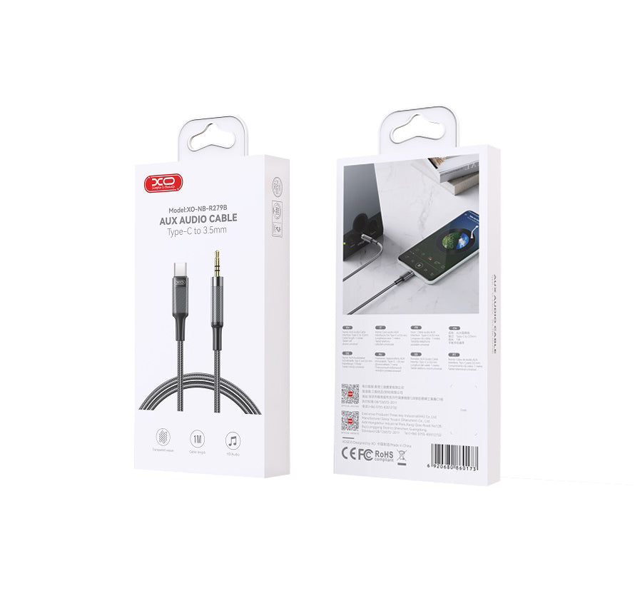 Câble Audio USB-C - 3.5mm XO Design NB-R279B, 1m, Noir