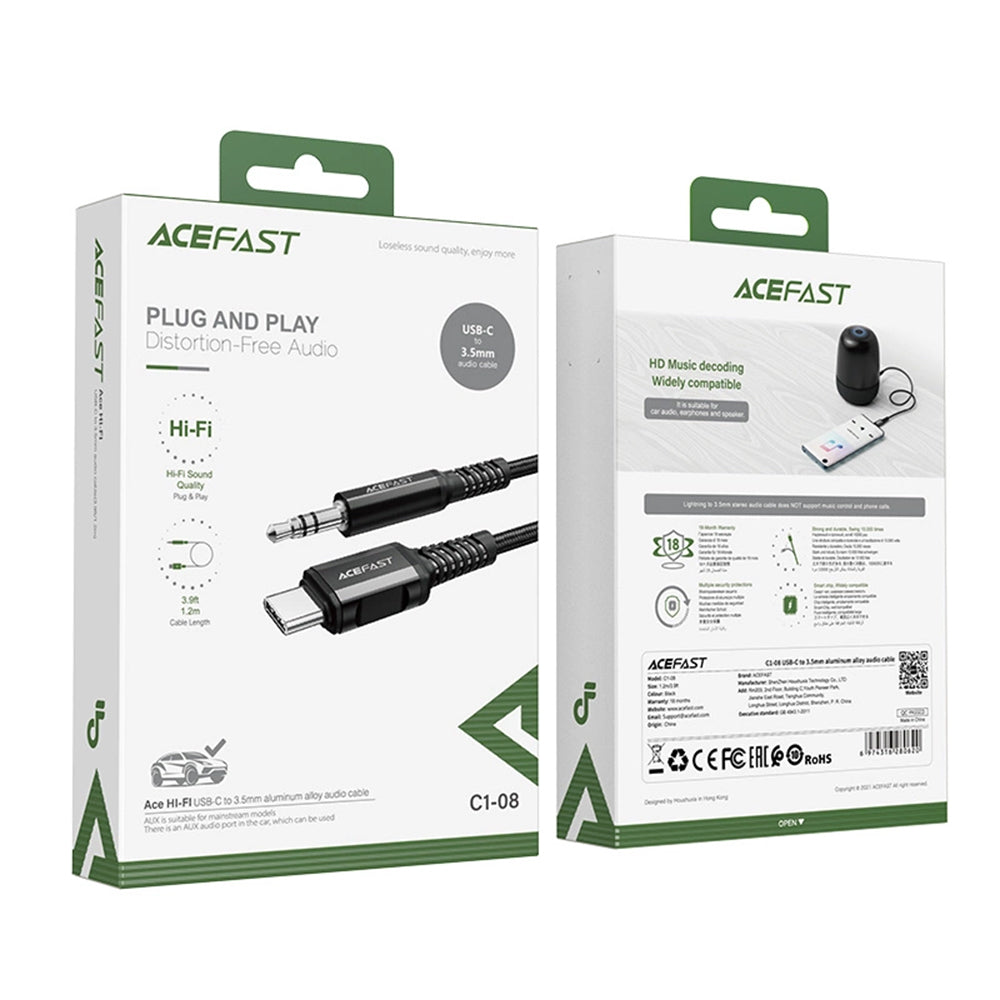 Câble Audio USB-C - 3.5mm Acefast C1-08, 1.2m, Noir