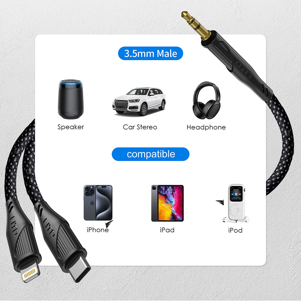 Câble Audio USB-C - 3.5mm Lito LA02, 1m, Noir