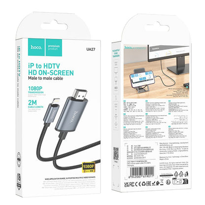Câble Audio et Vidéo Lightning - HDMI HOCO UA27, 2m, Gris