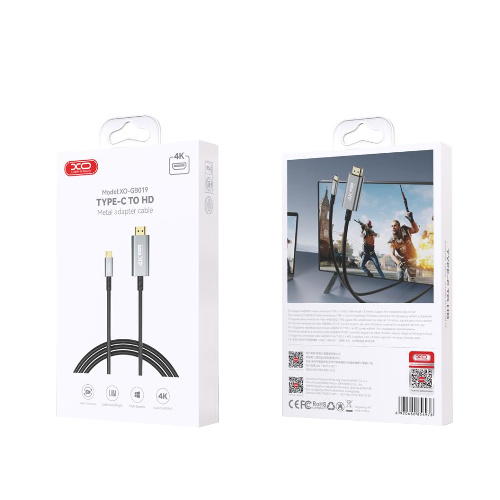 Câble Audio et Vidéo USB-C - HDMI XO Design GB019, 1.8m, Noir