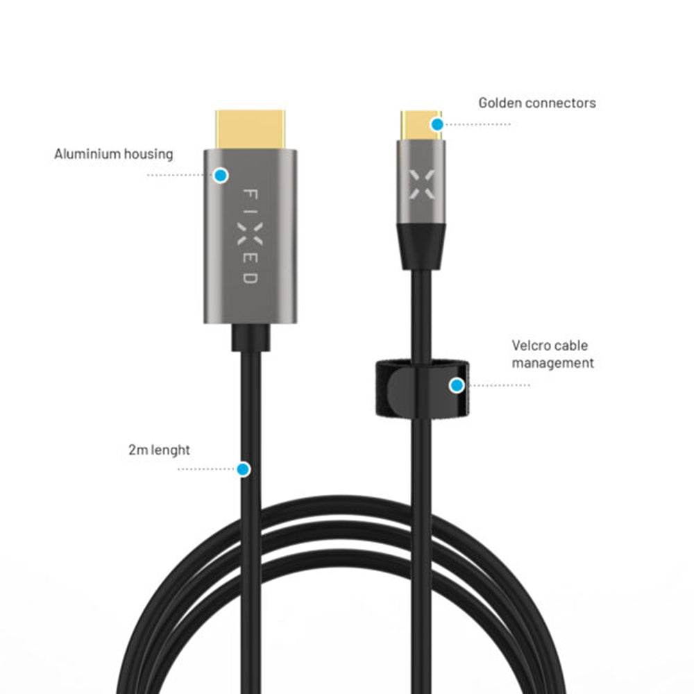 Câble Audio et Vidéo USB-C - HDMI Fixe, 2m, Gris