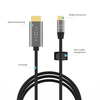 Câble Audio et Vidéo USB-C - HDMI Fixe, 2m, Gris