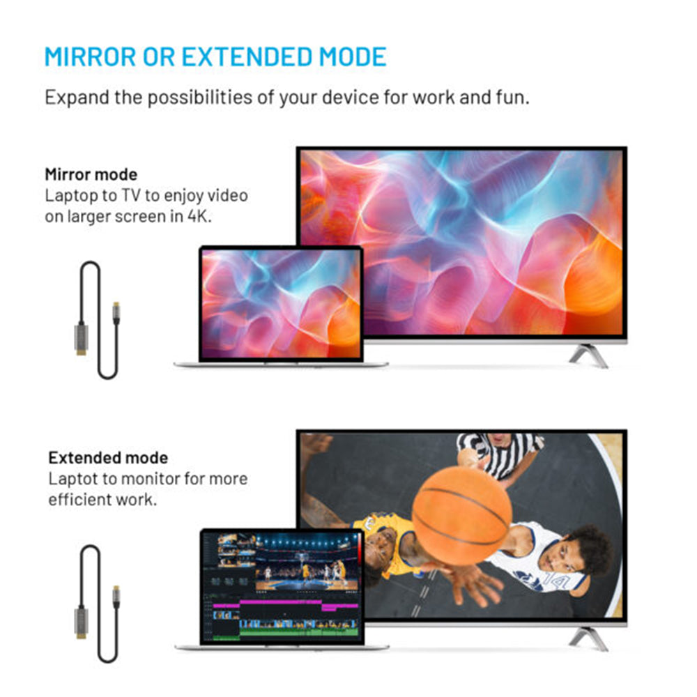 Câble Audio et Vidéo USB-C - HDMI Fixe, 2m, Gris