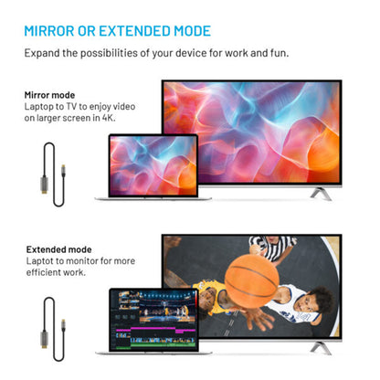 Câble Audio et Vidéo USB-C - HDMI Fixe, 2m, Gris
