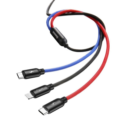Câble de Chargement USB-A - Lightning / microUSB / USB-C Baseus Colors 3in1, 20W, 1.2m, Noir CAMLT-BSY01