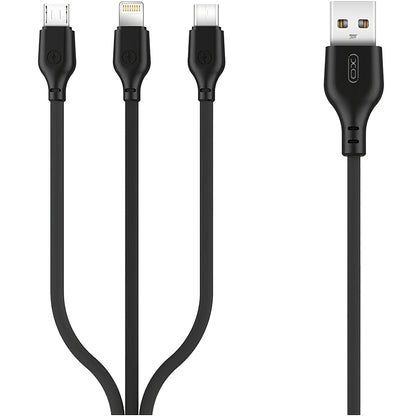 Câble de Chargement USB-A - Lightning / microUSB / USB-C XO Design NB103 3en1, 10W, 1m, Noir