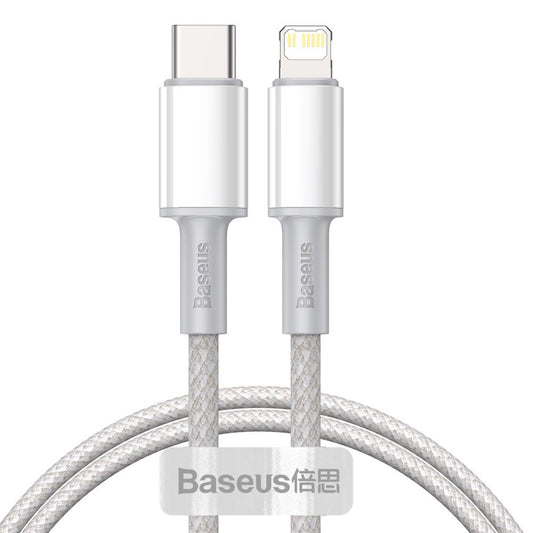 Baseus Câble de données et de charge USB-C - Lightning tressé à haute densité, 20W, 1m, blanc CATLGD-02