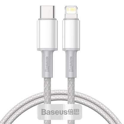 Câble de données et de charge USB-C - Lightning Baseus tressé haute densité, 20W, 2m, blanc CATLGD-A02