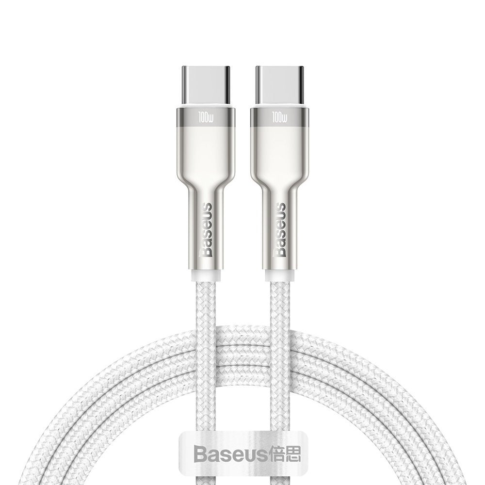 Câble de données et de charge USB-C - USB-C Baseus Cafule Metal Series, 100W, 1m, blanc CATJK-C02