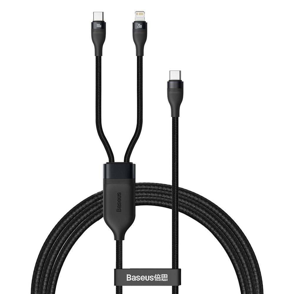 Câble de Données et de Charge USB-C - Lightning / USB-C Baseus Flash Series 2in1, 100W, 1.2m, Noir CA1T2-F01