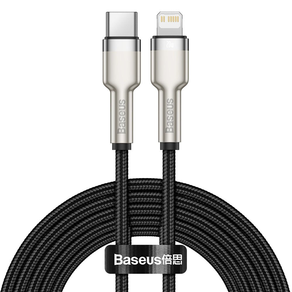 Câble de Données et de Charge USB-C - Lightning Baseus Cafule Metal Series, 20W, 2m, Noir CATLJK-B01