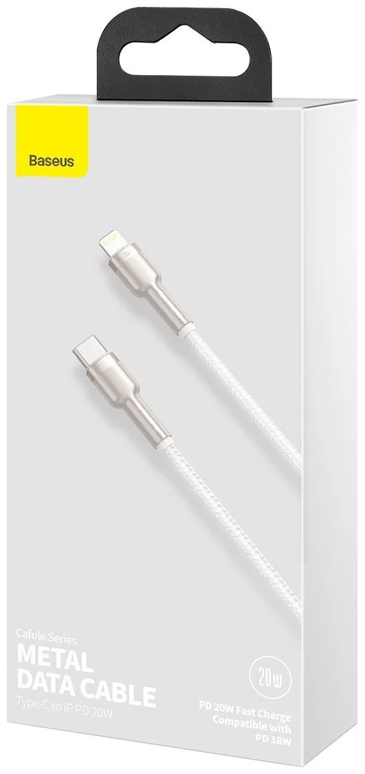Câble de Données et de Charge USB-C - Lightning Baseus Cafule Metal Series, 20W, 2m, Blanc CATLJK-B02
