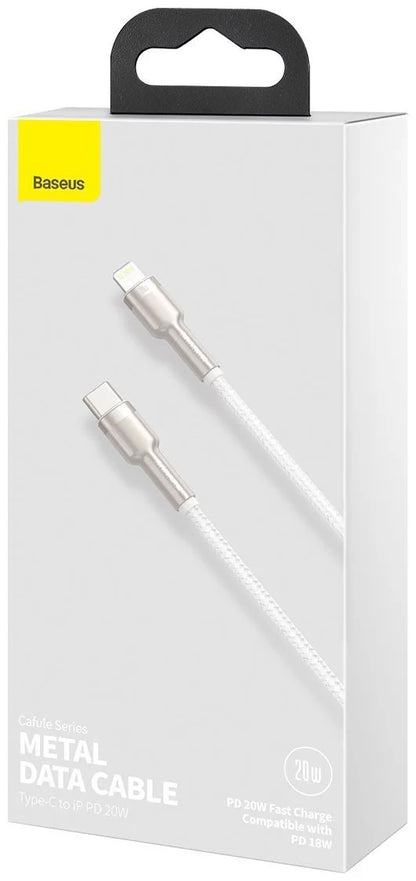 Câble de Données et de Charge USB-C - Lightning Baseus Cafule Metal Series, 20W, 2m, Blanc CATLJK-B02
