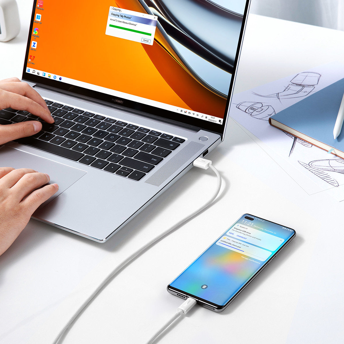 Câble de Données et de Charge USB-A - USB-C Baseus Dynamic Series, 100W, 1m, Blanc CALD000602