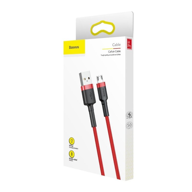 Câble de données et de chargement USB-A - microUSB Baseus Cafule, 18W, 1m, Rouge CAMKLF-B09