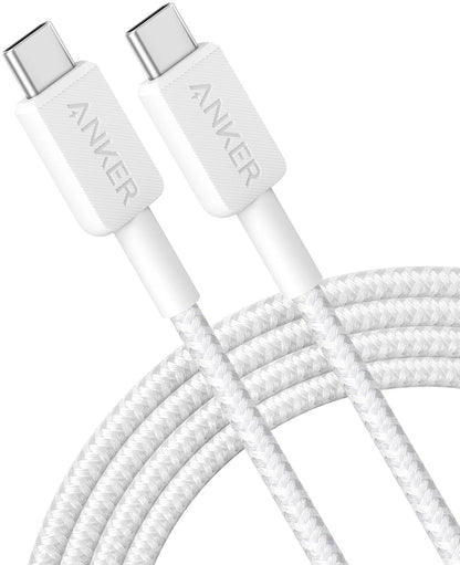 Câble de données et de charge USB-C - USB-C Anker 322, 60W, 1.8m, Blanc A81F6G21 