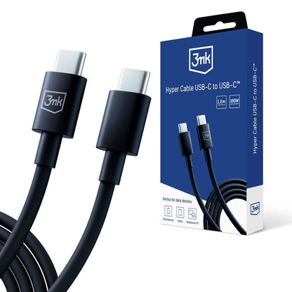 Câble de données et de charge USB-C - USB-C 3MK Hyper, 100W, 1,2m, noir 