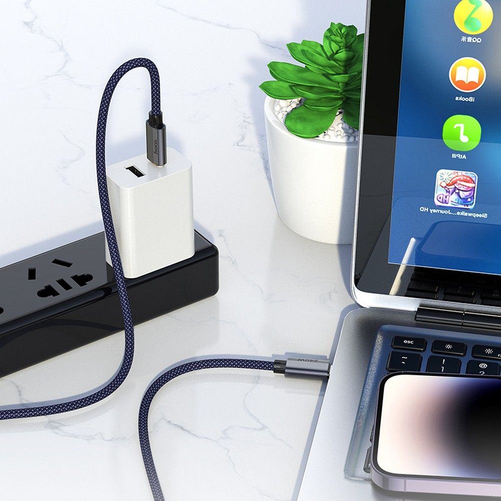 Câble de données et de charge USB-C - USB-C HOCO U134, 240W, 1.8m, 1.8m, Bleu 