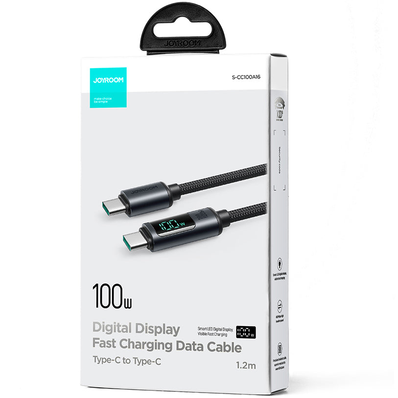 Câble de Données et de Charge USB-C - USB-C Joyroom S-A16 Prism Display, 100W, 1.2m, Noir