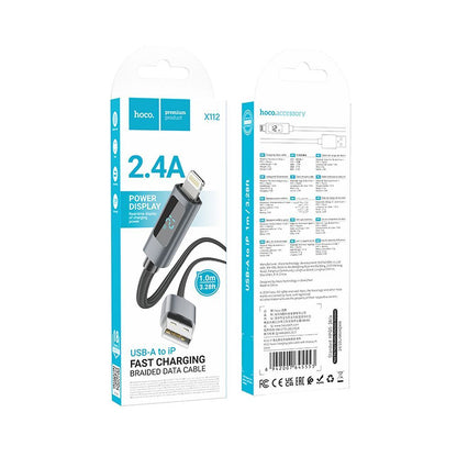 Câble de Données et de Charge USB-A - Lightning HOCO Display X112, 18W, 1m, Noir