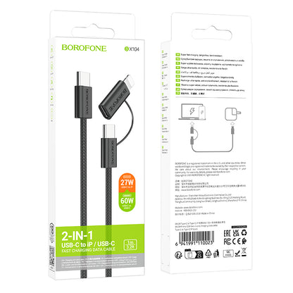 Câble de Données et de Charge USB-C - Lightning / USB-C Borofone BX104 Primo 2in1, 60W, 1m, Noir