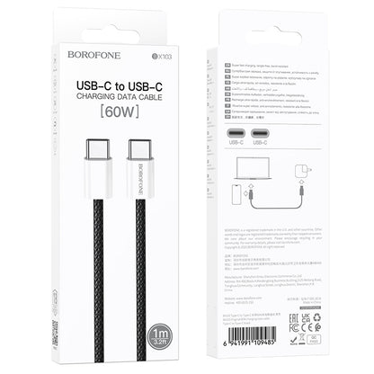 Câble de Données et de Charge USB-C - USB-C Borofone BX103 Original, 60W, 1m, Noir