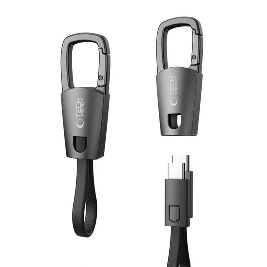 Câble de Données et de Charge USB-C - USB-C Tech-Protect Ultraboost DNA Porte-clés, 60W, 0.17m, Gris