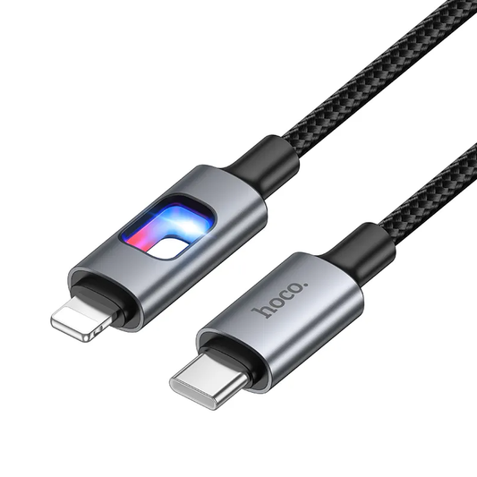 Câble de données et de charge USB-C - Lightning HOCO U144 Led, 27W, 1,2m, Noir