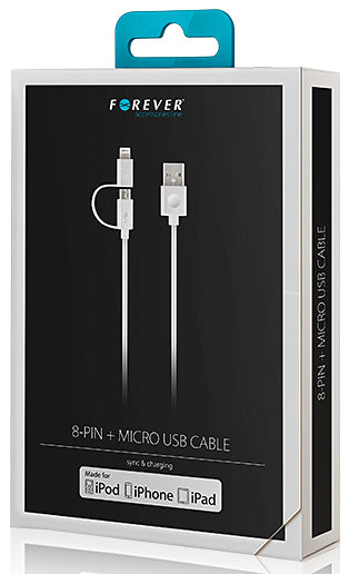 Forever MFi 2in1 USB-A - Lightning / microUSB Forever MFi 2in1, 18W, 1m, Blanc