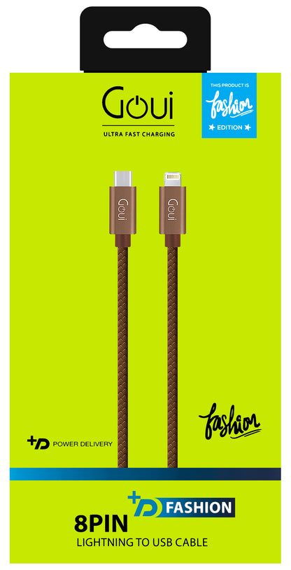 Câble de données et de charge USB-C - Lightning Goui Fashion, 18W, 1m, Brown G-FASHIONC94BR