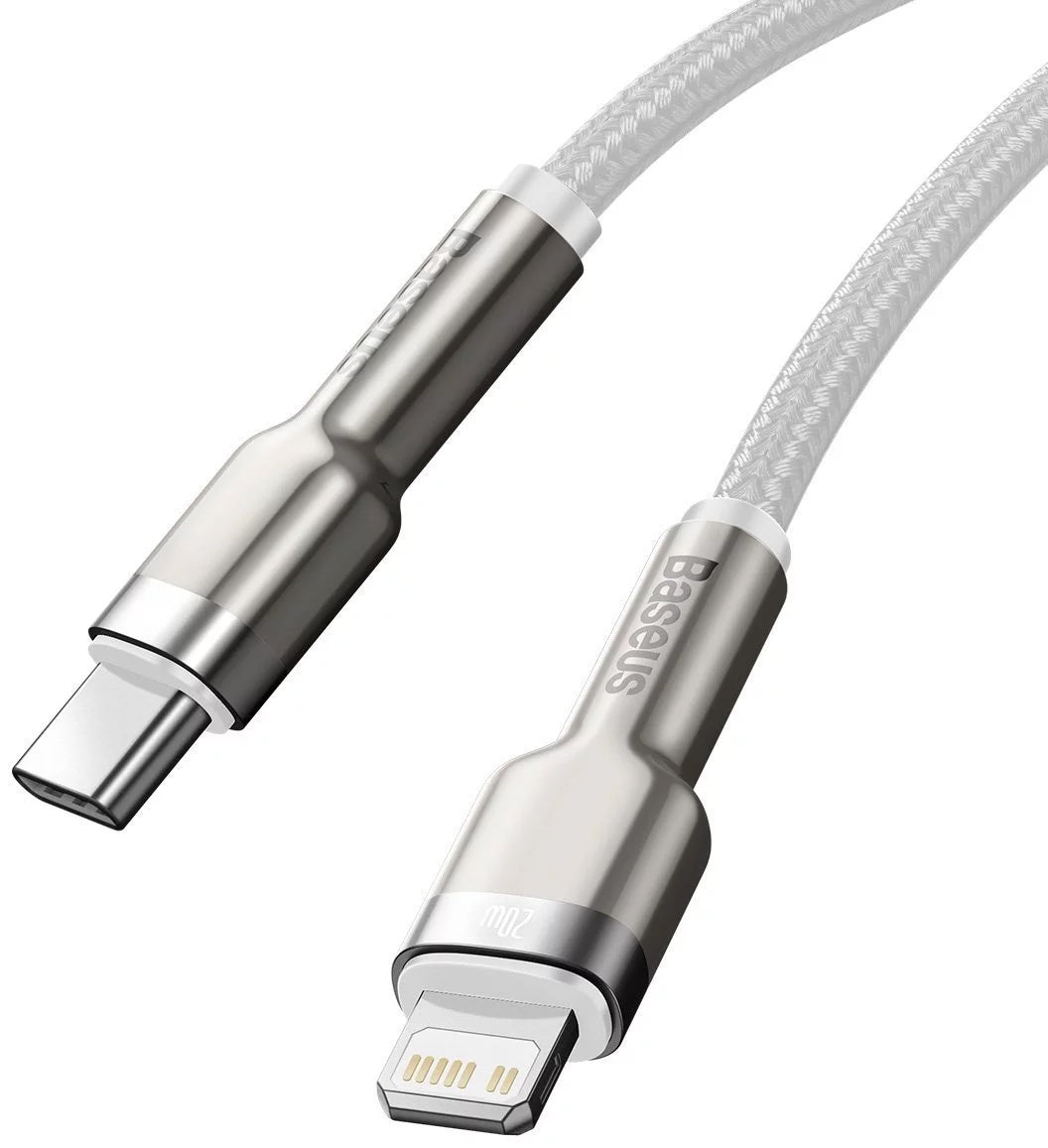 Câble de Données et de Charge USB-C - Lightning Baseus Cafule Metal Series, 20W, 2m, Blanc CATLJK-B02