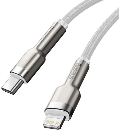 Câble de données et de charge USB-C - Lightning Baseus Cafule Metal Series, 20W, 1m, blanc CATLJK-A02