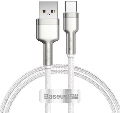 Câble de données et de charge USB-A - USB-C Baseus Cafule Metal Series, 66W, 1m, blanc CAKF000102