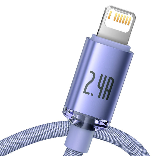 Baseus Crystal Shine Series USB-A - Lightning Charging and Data Cable, 18W, 1.2m, Purple CAJYY000005