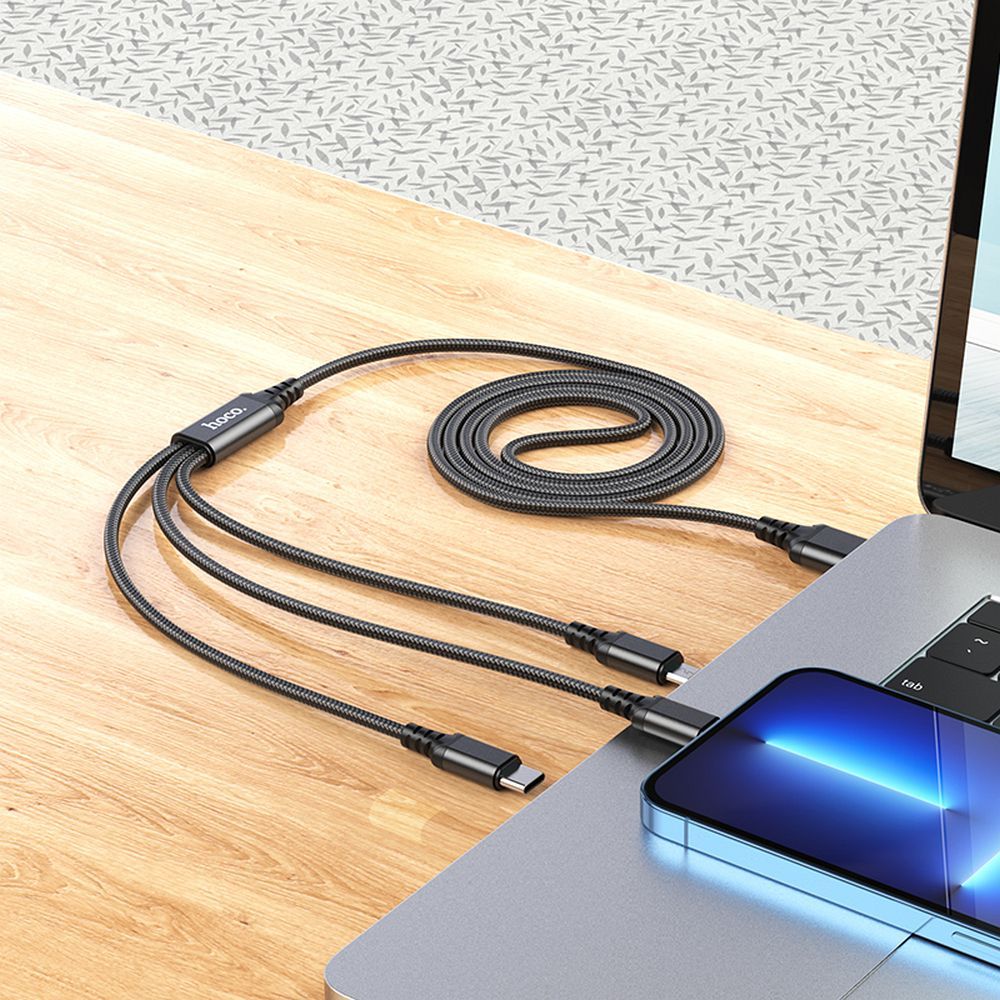 Câble de charge USB-A - Lightning / microUSB / USB-C HOCO X76 3en1, 18W, 1m, Noir