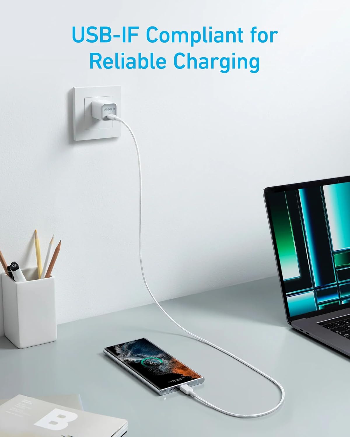 Câble de données et de charge USB-C - USB-C Anker 322, 60W, 1.8m, Blanc A81F6G21 