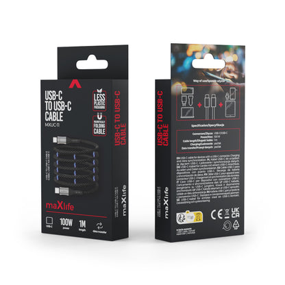 Câble de Données et de Charge USB-C - USB-C MaXlife MXUC-11 Magnétique, 100W, 1m, Noir